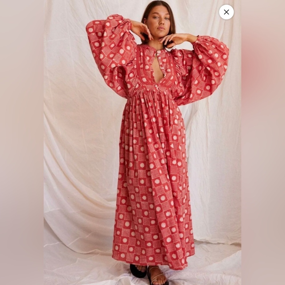 Kinga Csilla Multicolored Ruffled Bishop Sleeve Maxi Dress